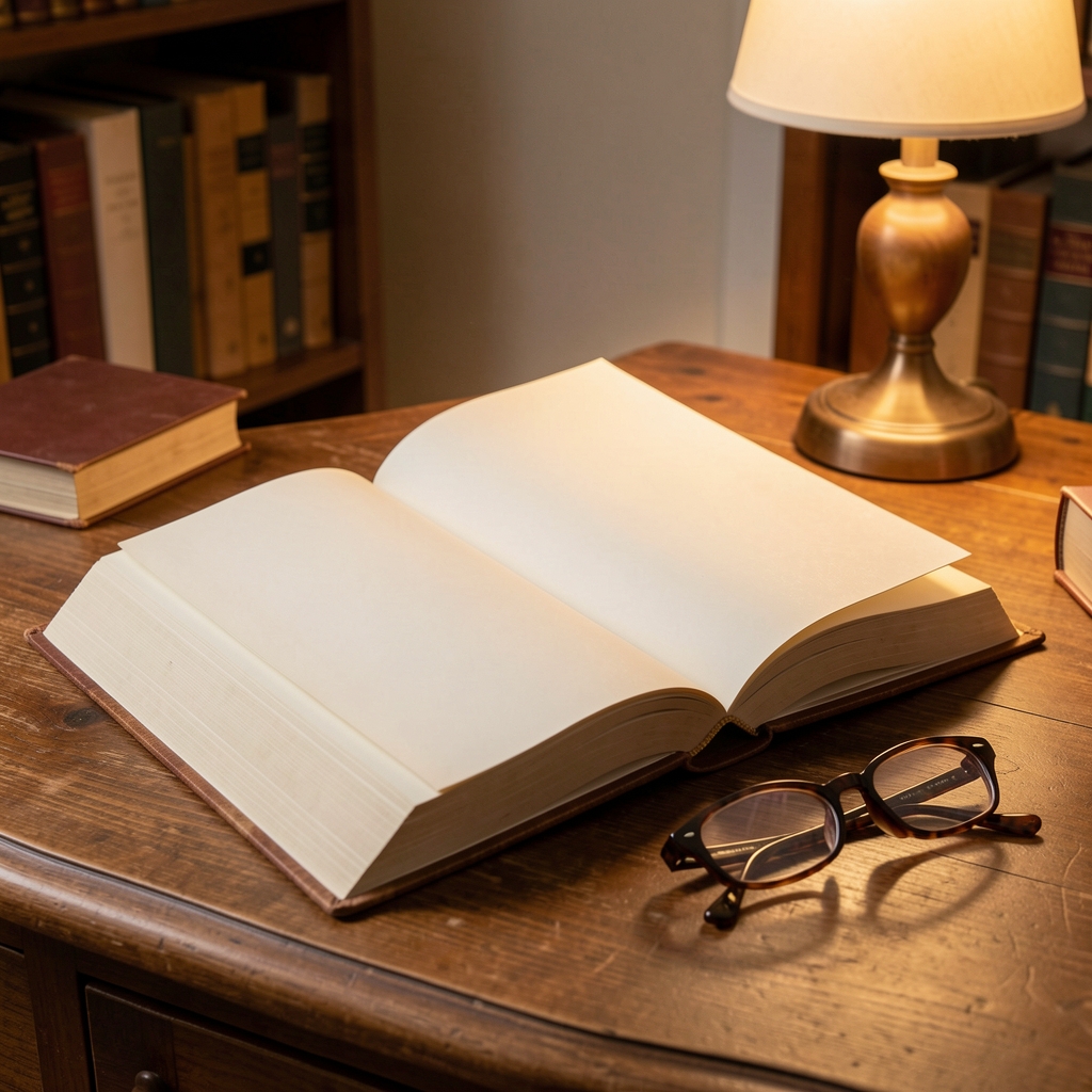 Close-up of an open dictionary or reference book with clearly printed text entries, a pencil resting on the page, on a clean desk